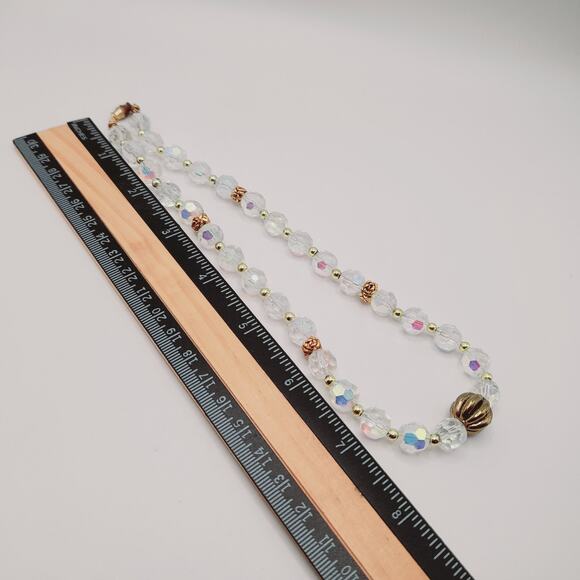 Vintage Czech Fire Polished Crystal Bead Necklace 17" Gold Tone Accents - Picture 4 of 12